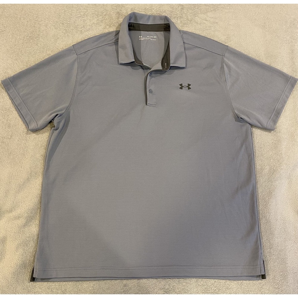 Under Armour Heat Gear Polo Shirt 2XL Golf Short Sleeve Blue Gray Mens XXL